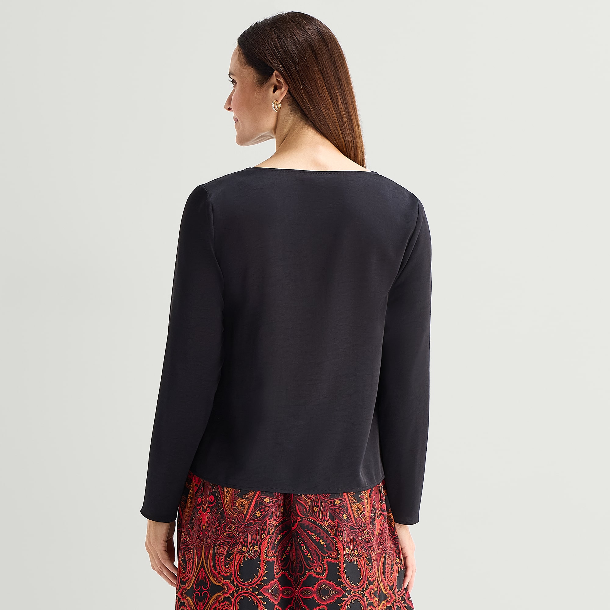 Liz Claiborne Womens Draped Neck Long Sleeve Satin Blouse
