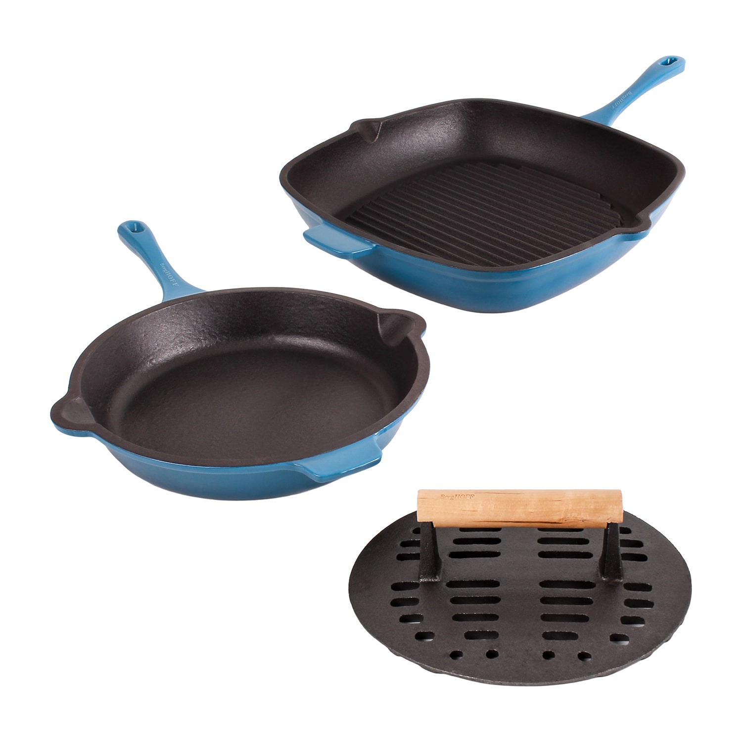 BergHOFF Neo Cast Iron 3-pc. Grill Pan and Slotted Steak Press