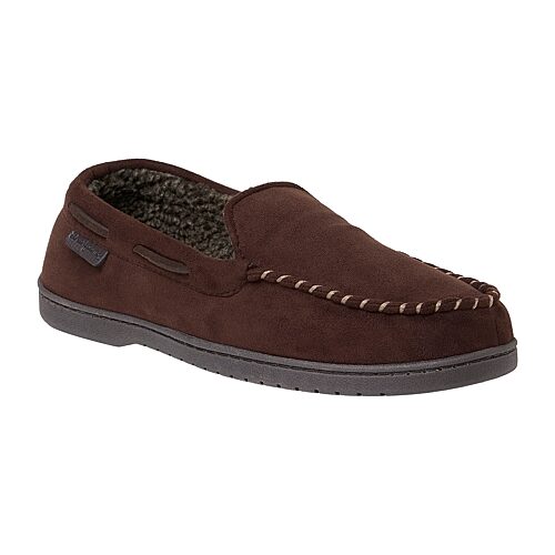 Dearfoams Keaton Perforated Microfiber Suede Moc W Whipstitch Mens Moccasin Slippers, Xx-large, Brown