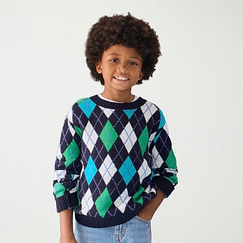 North Pole Trading Co. Boys Crew Neck Long Sleeve Argyle Pullover Sweater, Large (14-16), Blue