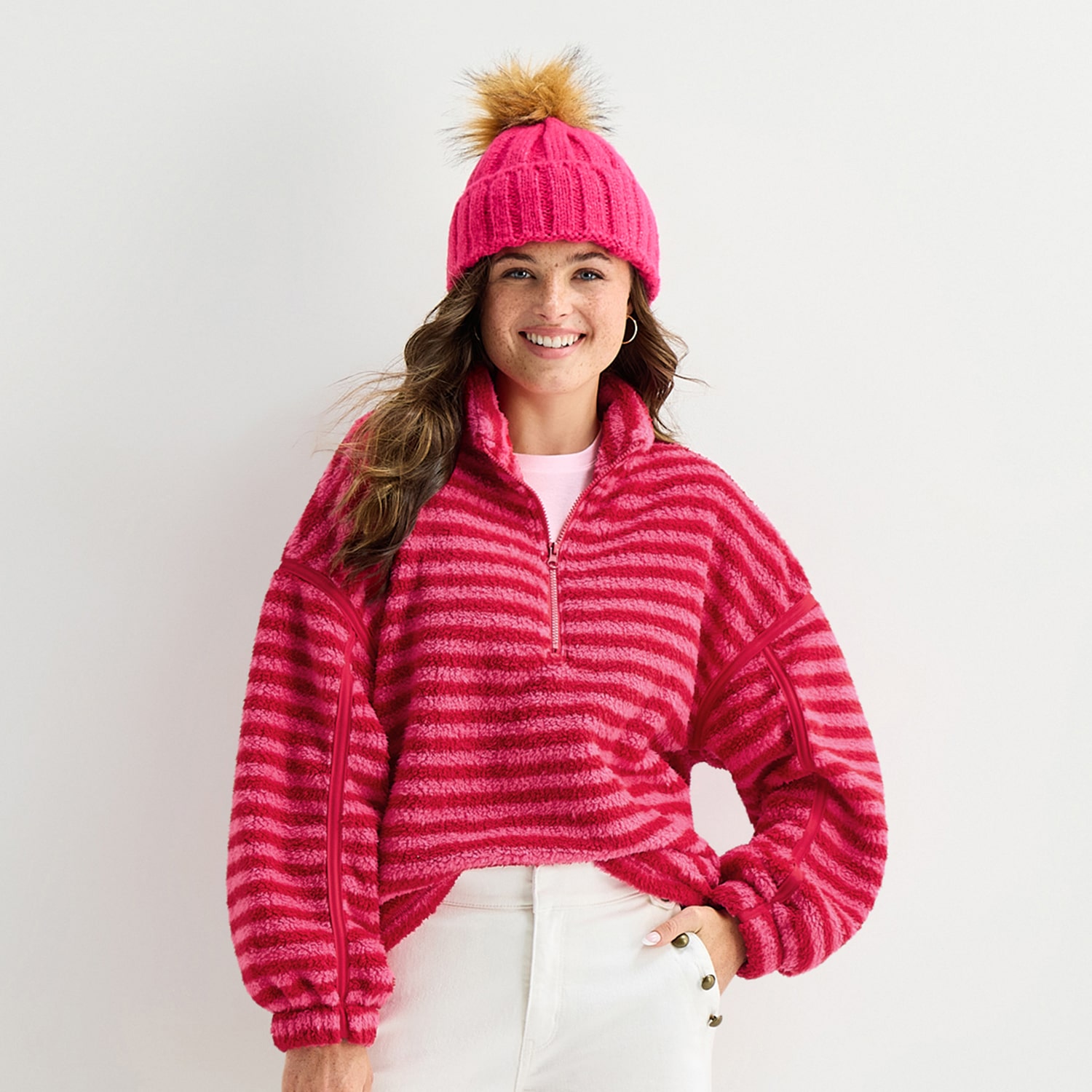 North Pole Trading Co. Womens Juniors Mock Neck Long Sleeve Sherpa Sweatshirt