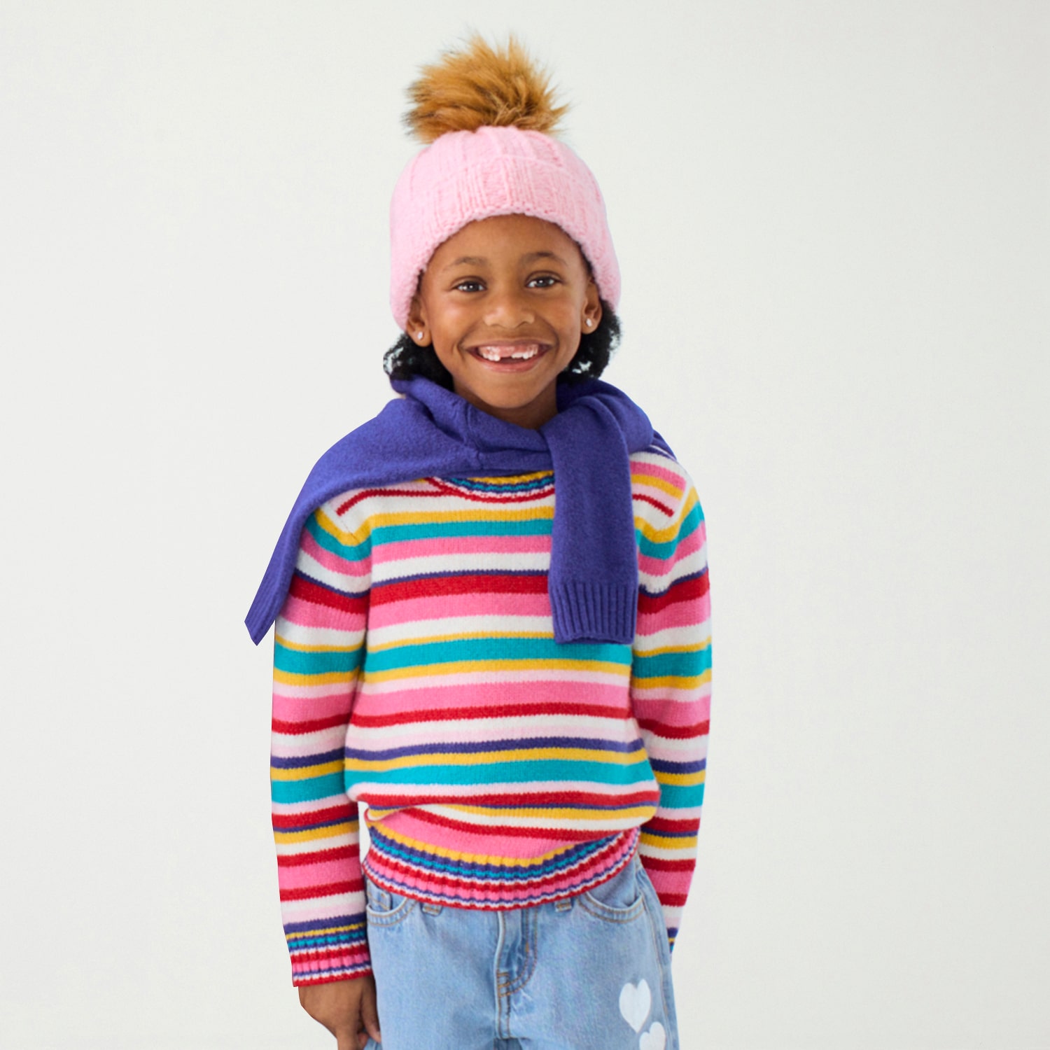 North Pole Trading Co. Toddler Girls Crew Neck Long Sleeve Striped Pullover Sweater
