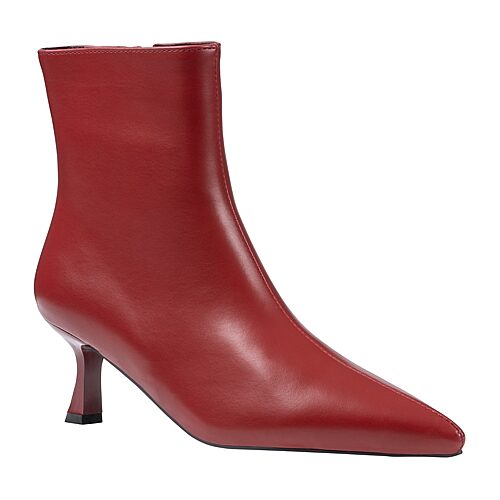 Gc Shoes Women's Rilan Kitten Heel Pointed Toe Faux Leather Booties - Red