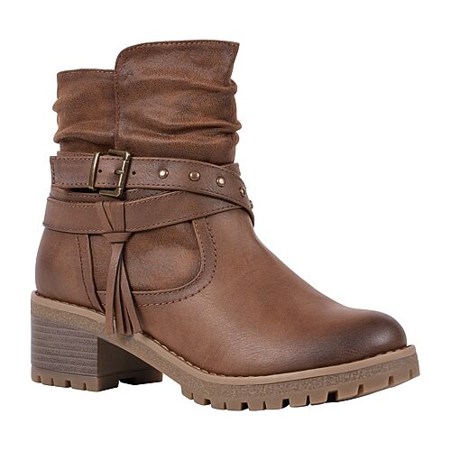 Gc Shoes Women's Pauline Faux Leather Studded Block-Heel Ankle Bootie - Camel