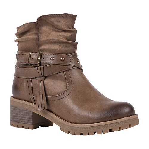 Gc Shoes Women's Pauline Faux Leather Studded Block-Heel Ankle Bootie - Taupe