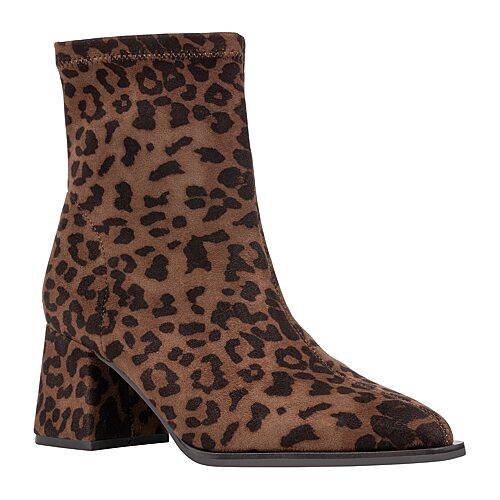 Gc Shoes Women's Rolette Block-Heel Square-Toe Faux Suede Booties - Leopard