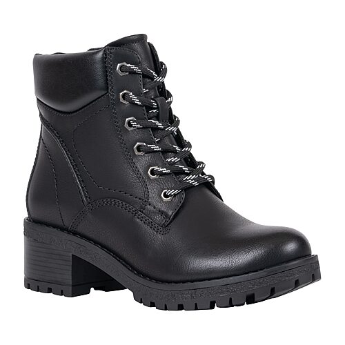 Gc Shoes Women's Mara Faux Leather Padded-Ankle-Collar Block-Heel Lace-Up Ankle Boots - Black