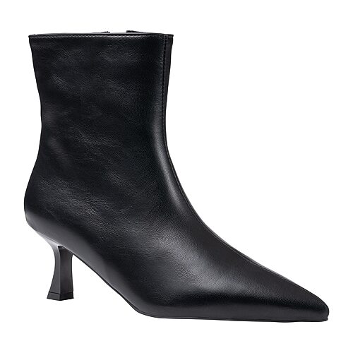 Gc Shoes Women's Rilan Kitten Heel Pointed Toe Faux Leather Booties - Black