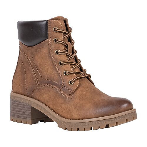 Gc Shoes Women's Mara Faux Leather Padded-Ankle-Collar Block-Heel Lace-Up Ankle Boots - Camel