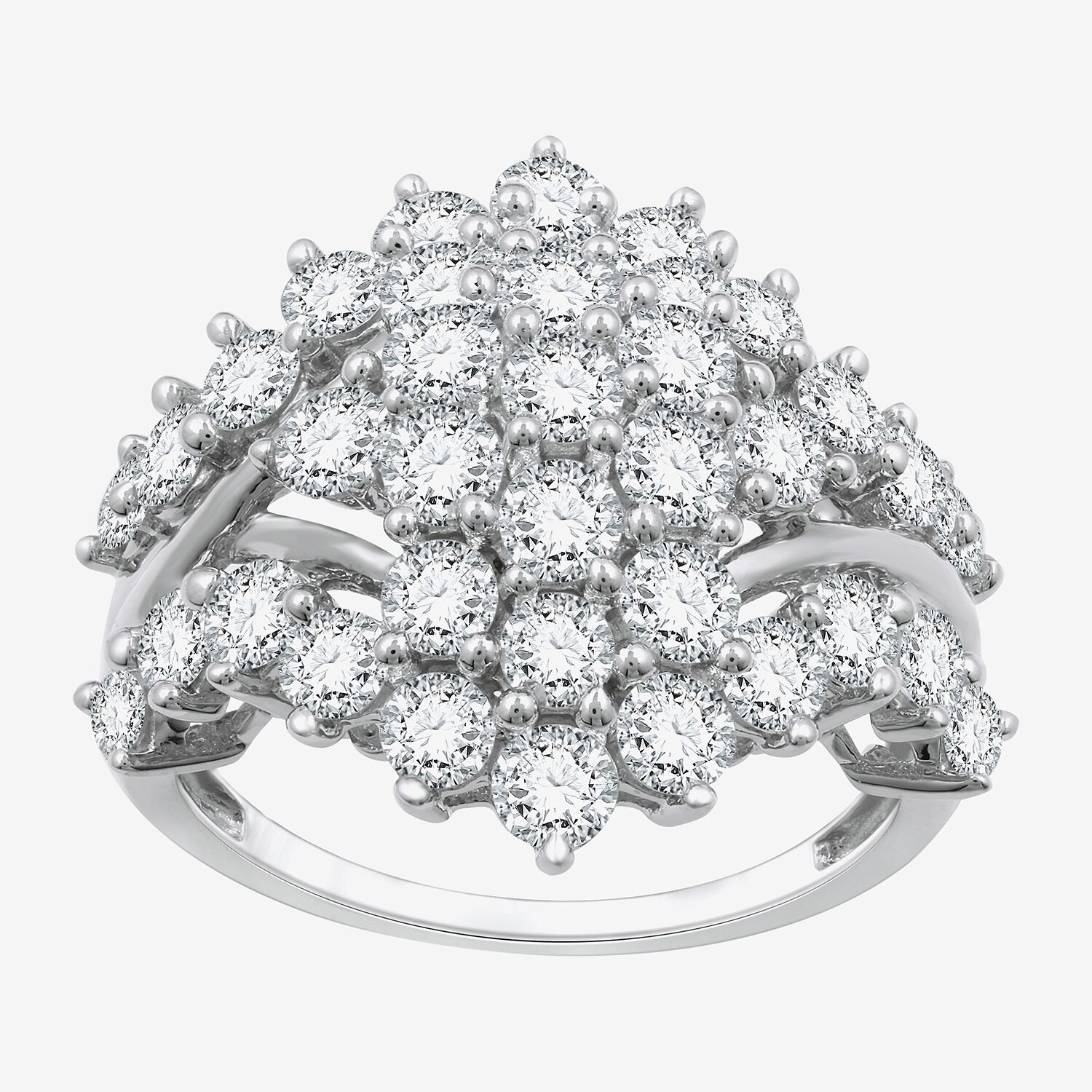G/ Si1-Si2 Womens 3 CT. T.W. Lab Grown White Diamond 14K Gold Over Silver Cluster Cocktail Ring