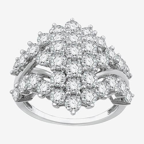G/ Si1-Si2 Womens 3 CT. T.W. Lab Grown White Diamond 14K Gold Over Silver Cluster Cocktail Ring, 8, White