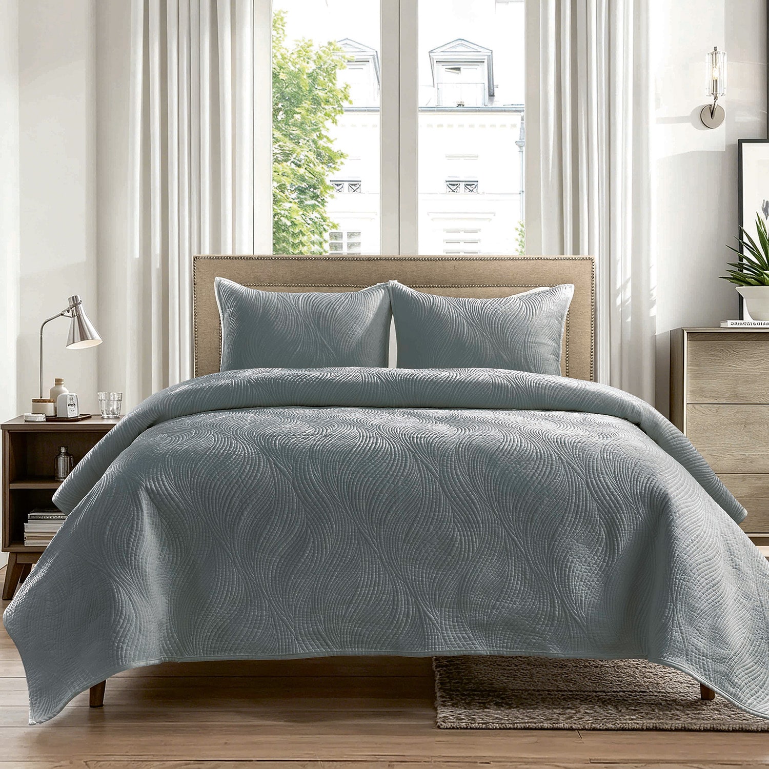 Pointehaven Scroll Design Oversized Velvet 2-pc. Quilt Set