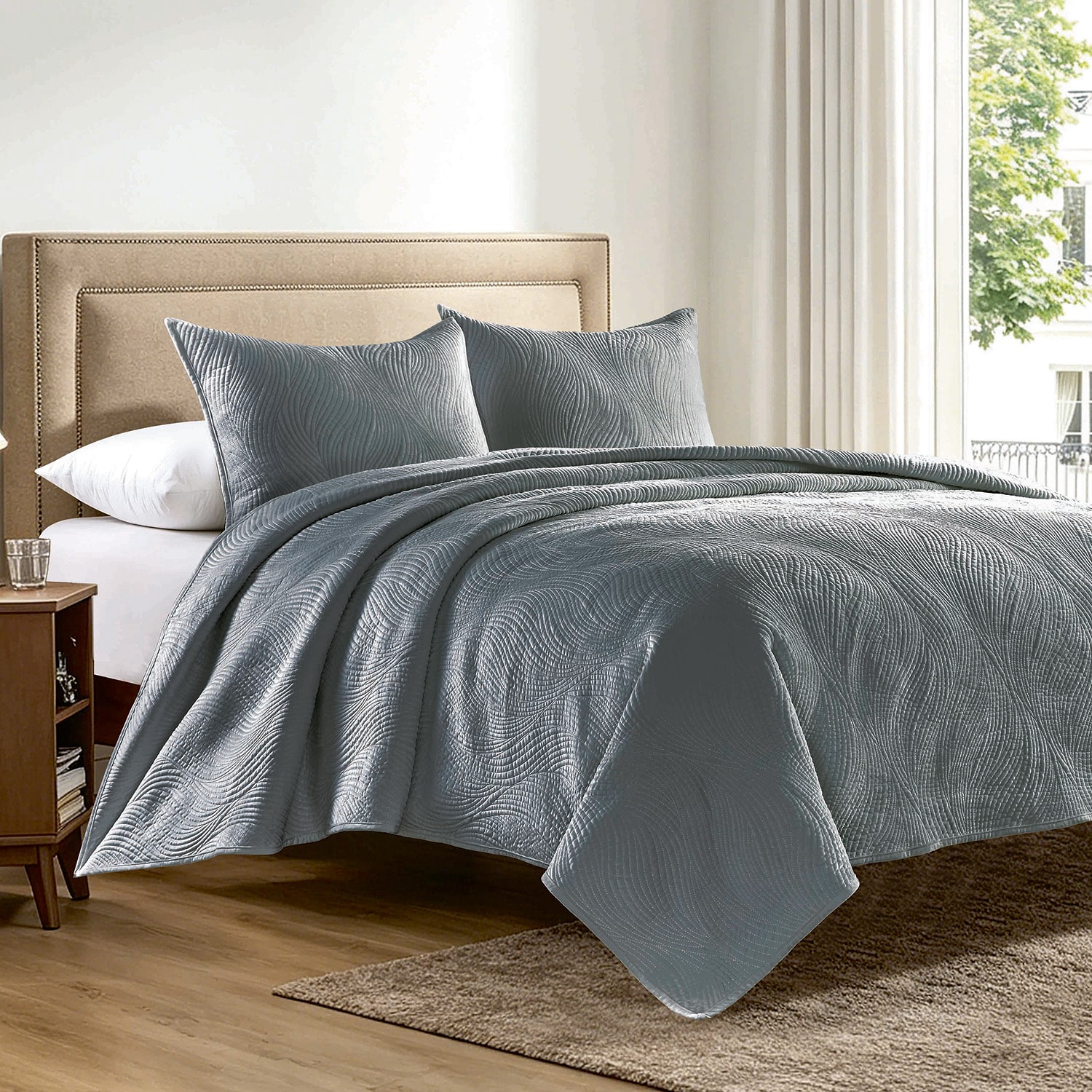 Pointehaven Scroll Design Oversized Velvet 2-pc. Quilt Set