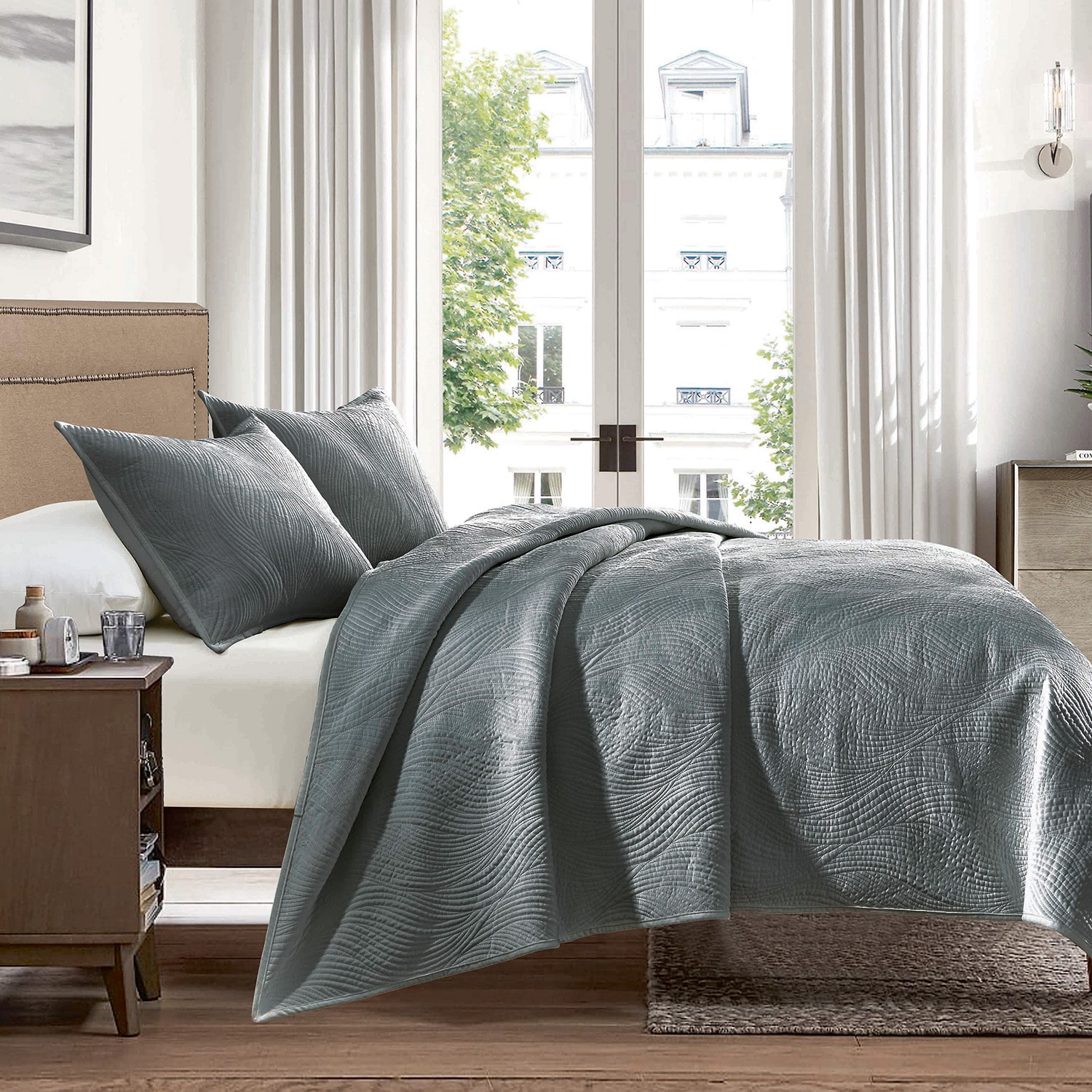 Pointehaven Scroll Design Oversized Velvet 2-pc. Quilt Set