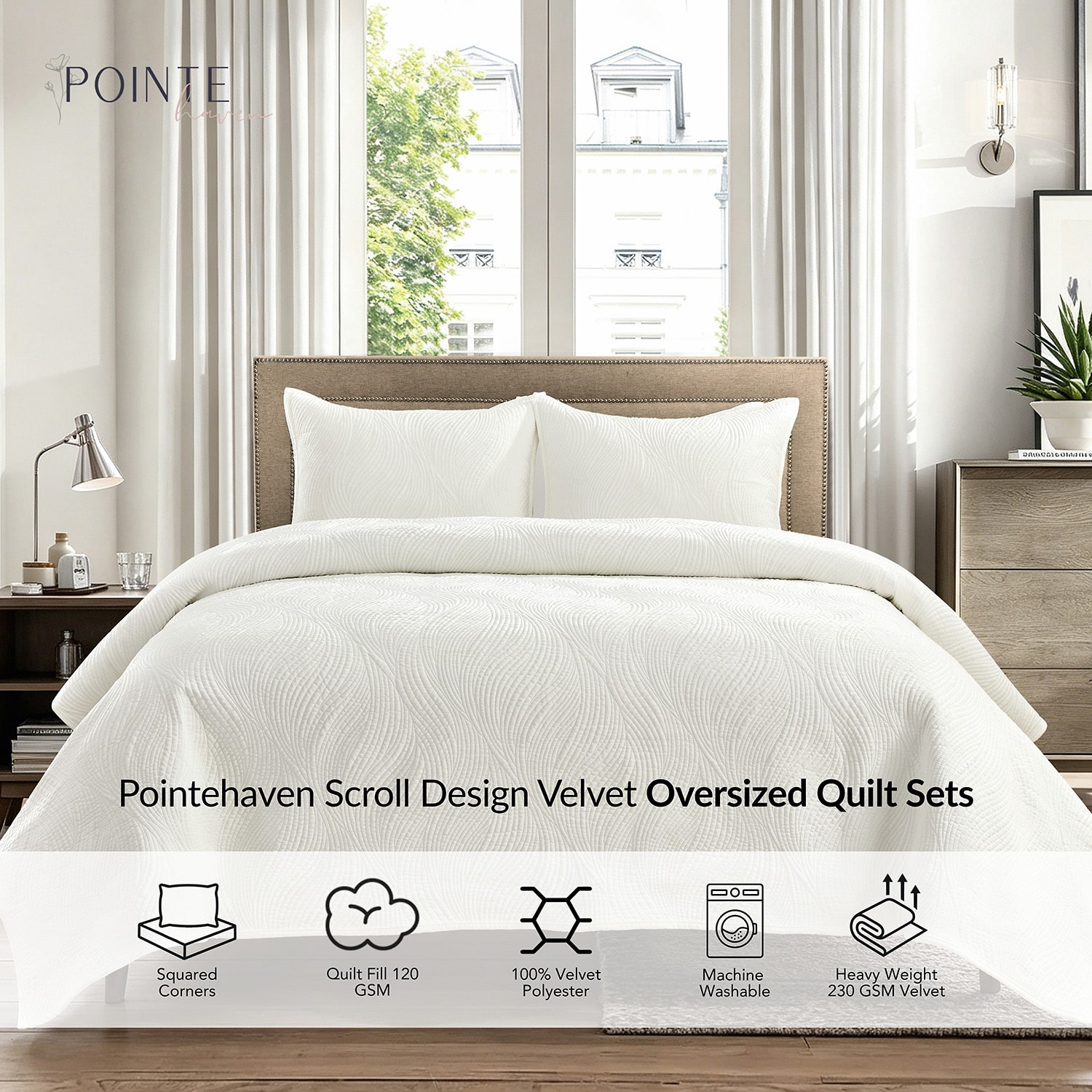 Pointehaven Scroll Design Oversized Velvet 2-pc. Quilt Set