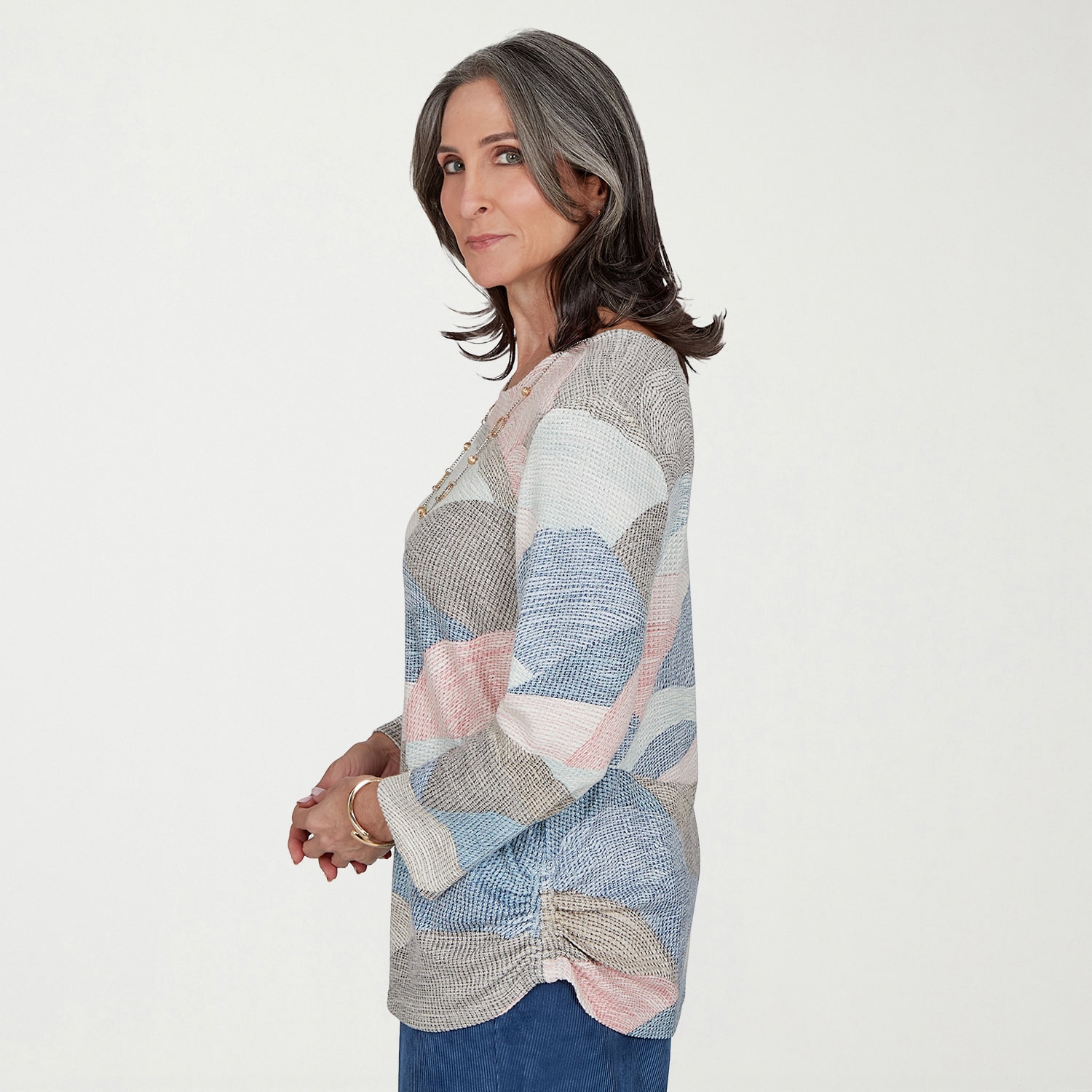 Alfred Dunner Sunset Ridge Womens Crew Neck 3/4 Sleeve T-Shirt