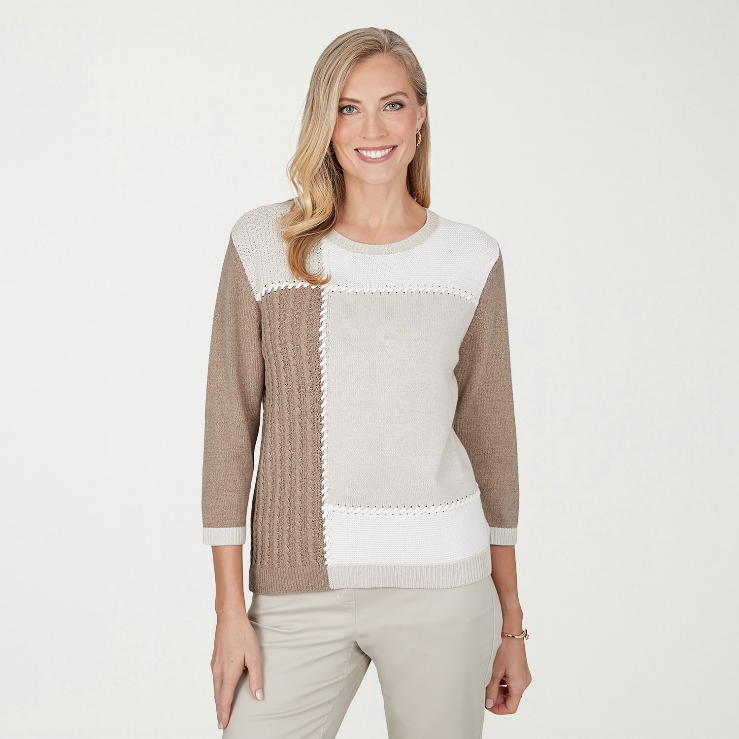 Alfred Dunner Sunset Ridge Womens Crew Neck Long Sleeve Pullover Sweater