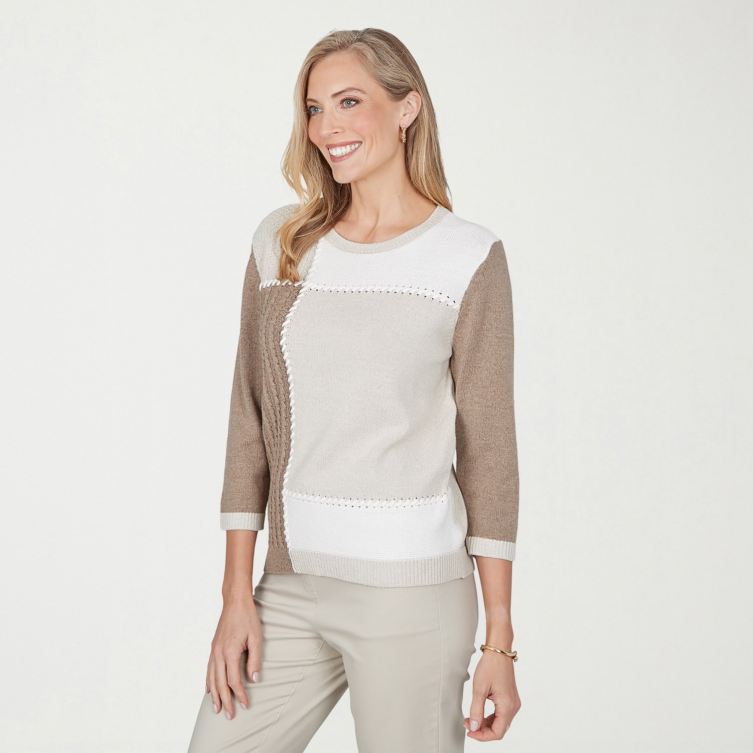 Alfred Dunner Sunset Ridge Womens Crew Neck Long Sleeve Pullover Sweater