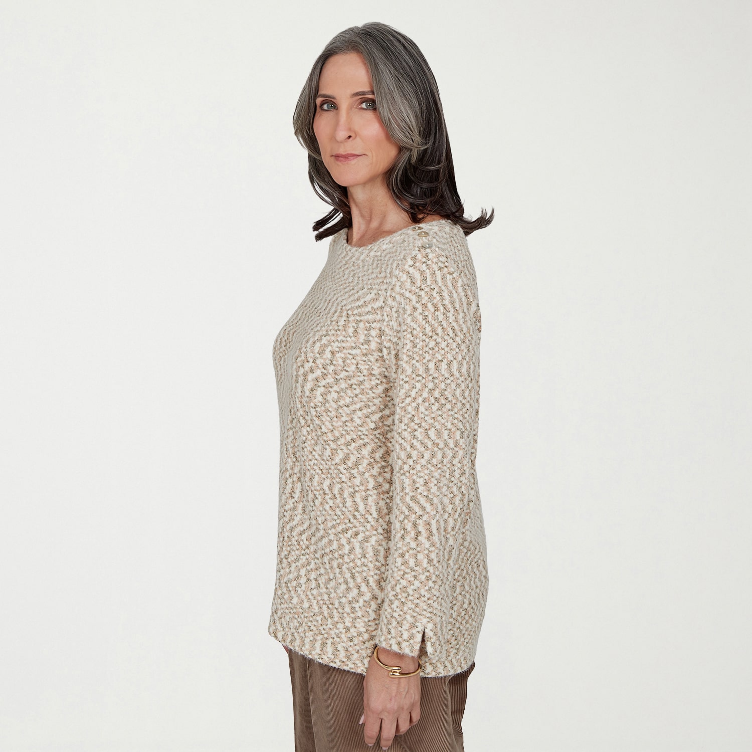 Alfred Dunner Sunset Ridge Womens Boat Neck Long Sleeve Pullover Sweater