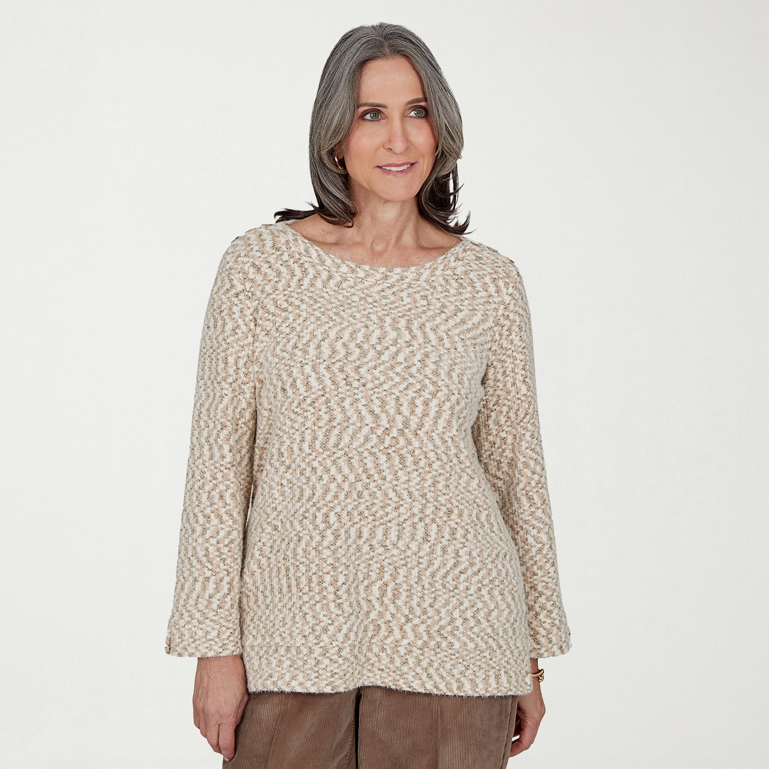 Alfred Dunner Sunset Ridge Womens Boat Neck Long Sleeve Pullover Sweater