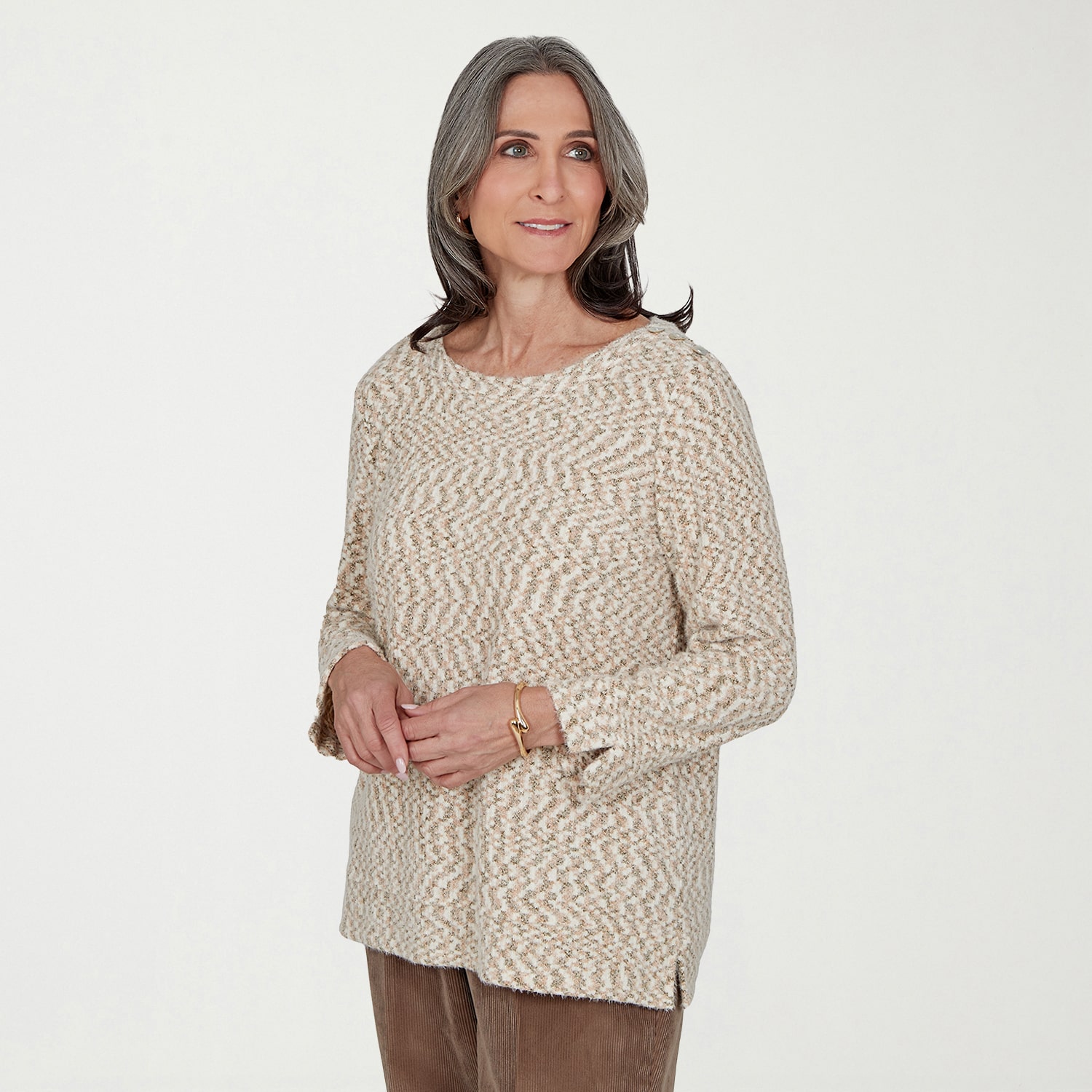 Alfred Dunner Sunset Ridge Womens Boat Neck Long Sleeve Pullover Sweater
