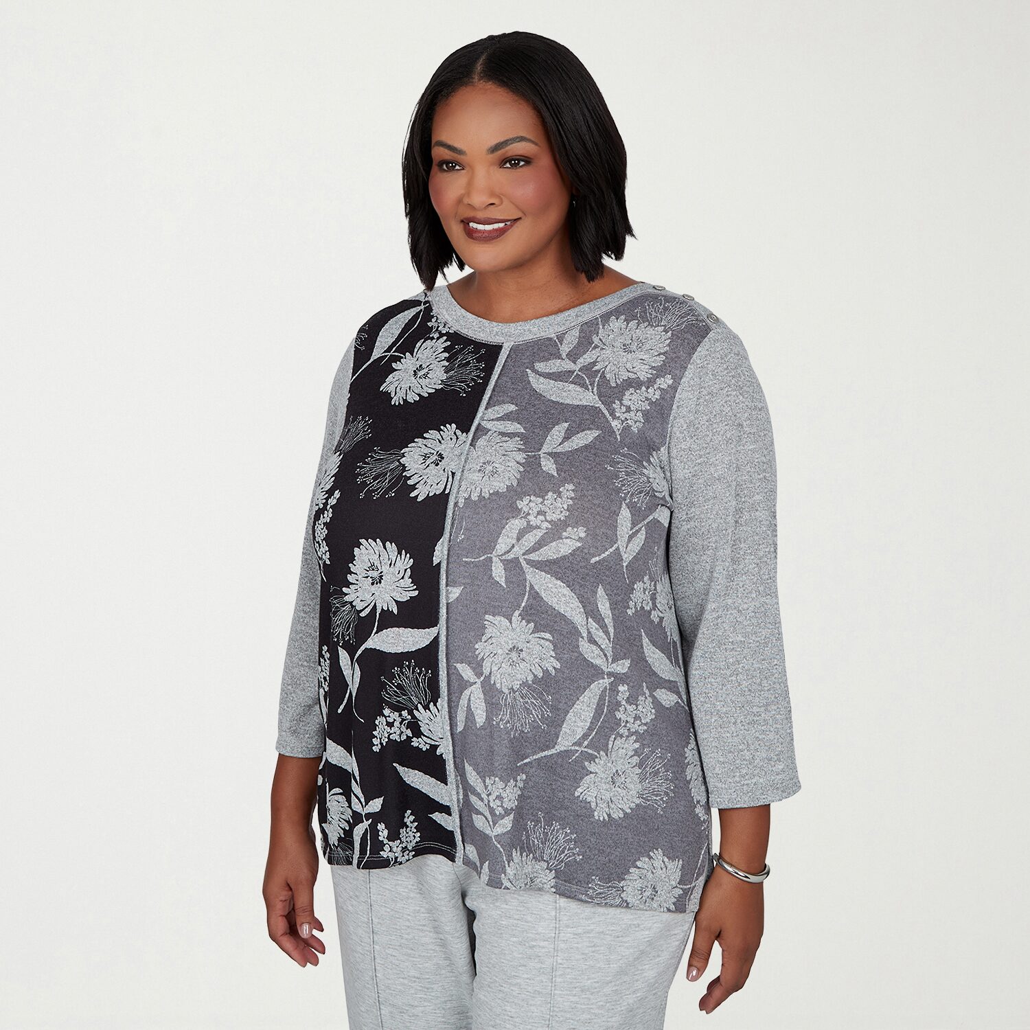 Alfred Dunner Weekend Warrior Womens Plus Boat Neck 3/4 Sleeve T-Shirt