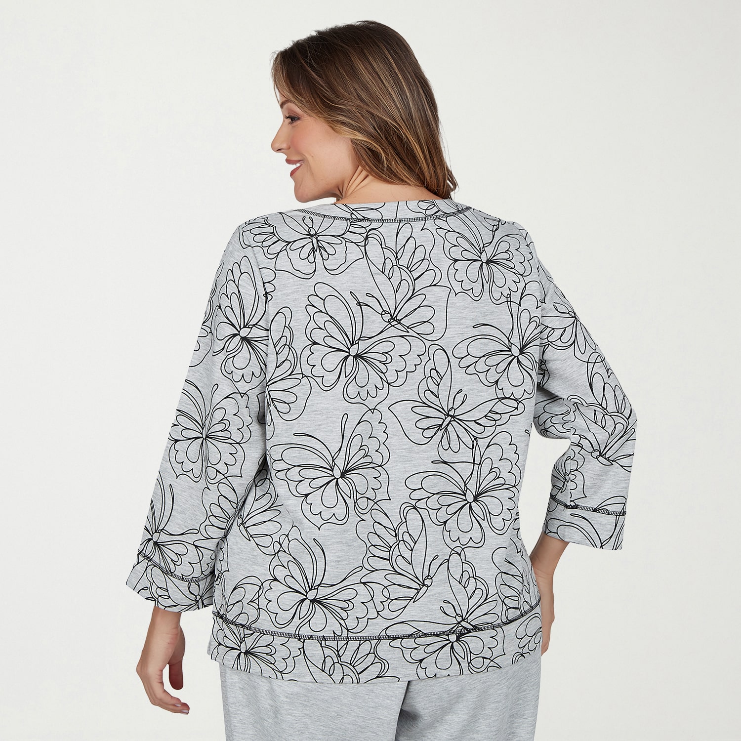 Alfred Dunner Weekend Warrior Womens Plus Crew Neck 3/4 Sleeve T-Shirt