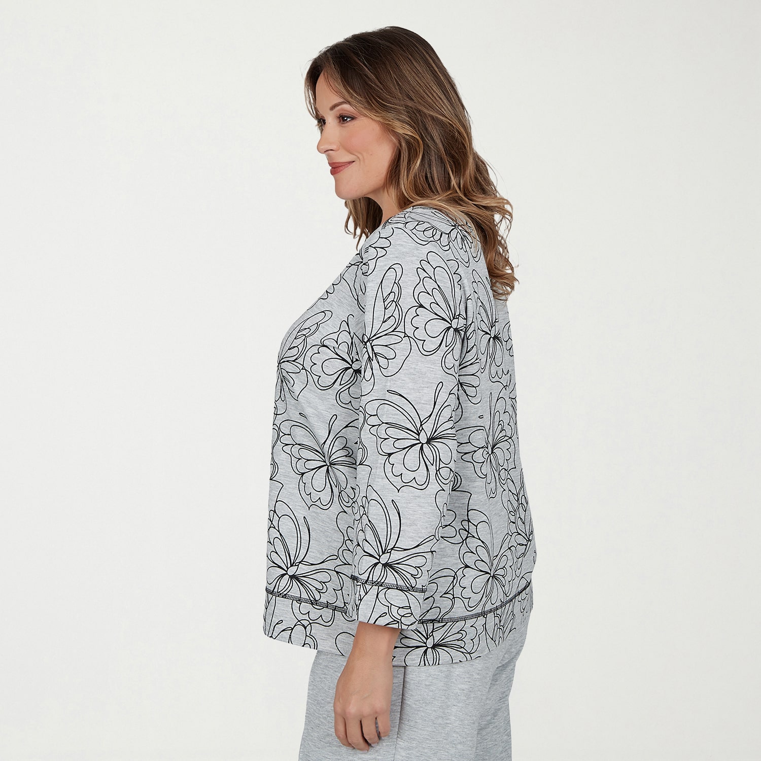Alfred Dunner Weekend Warrior Womens Plus Crew Neck 3/4 Sleeve T-Shirt