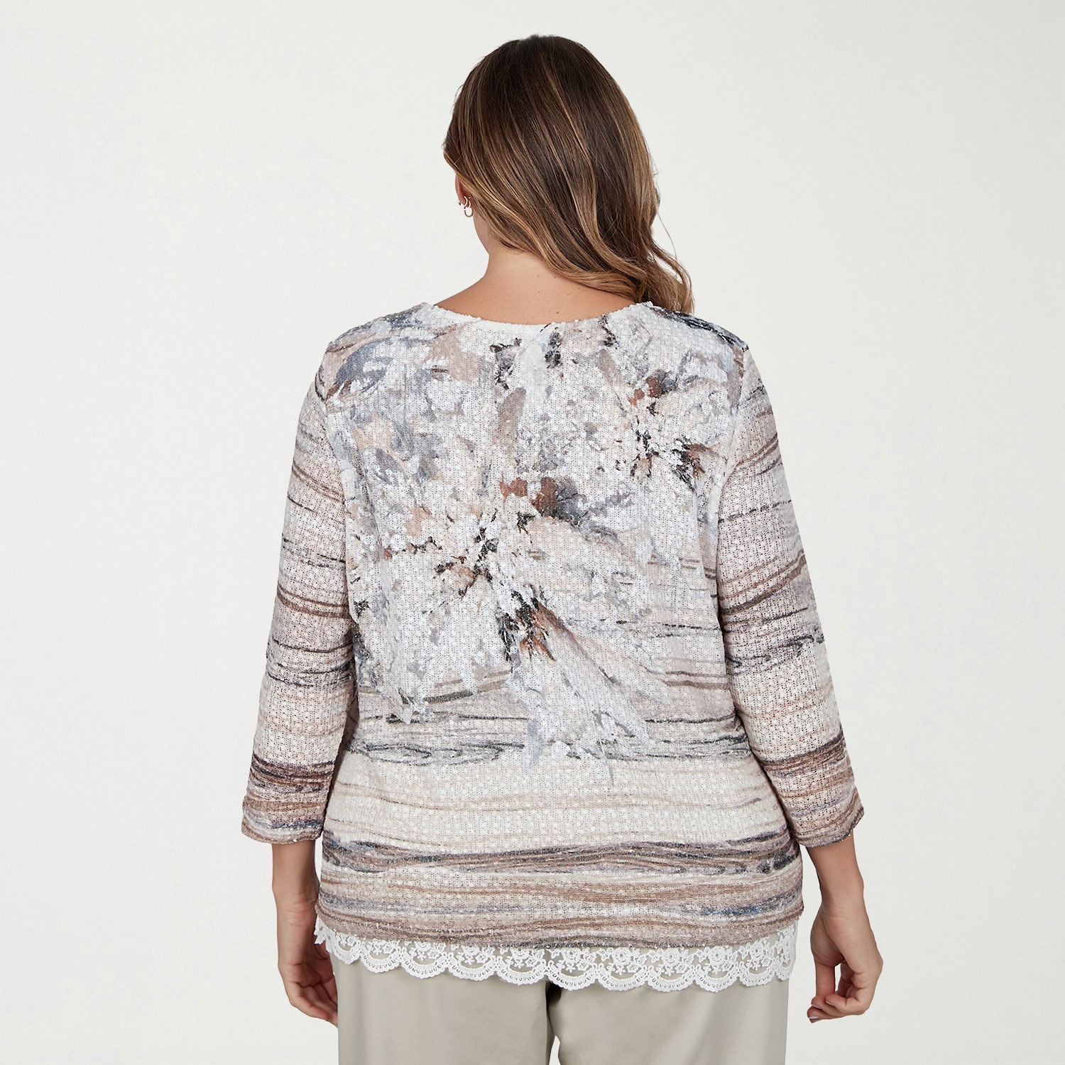 Alfred Dunner Sunset Ridge Womens Plus Crew Neck 3/4 Sleeve T-Shirt