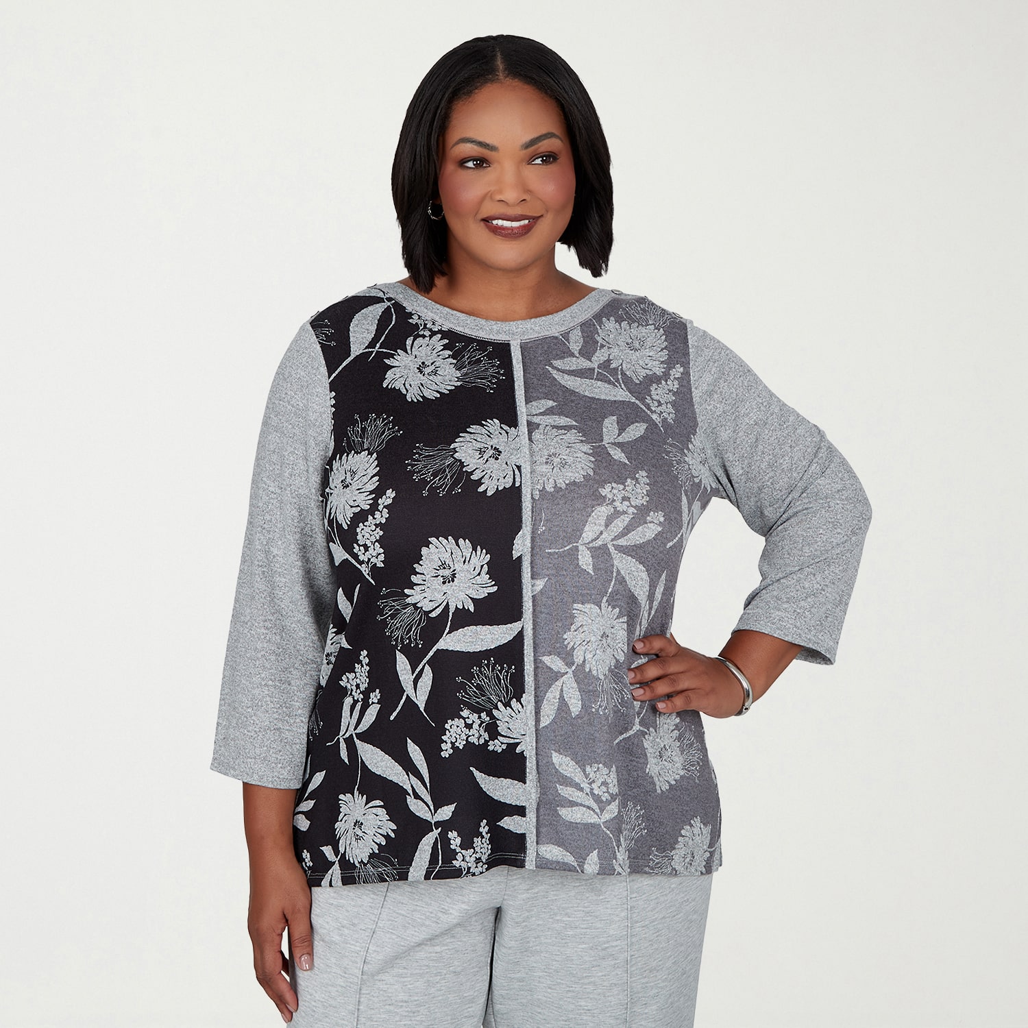 Alfred Dunner Weekend Warrior Womens Plus Boat Neck 3/4 Sleeve T-Shirt