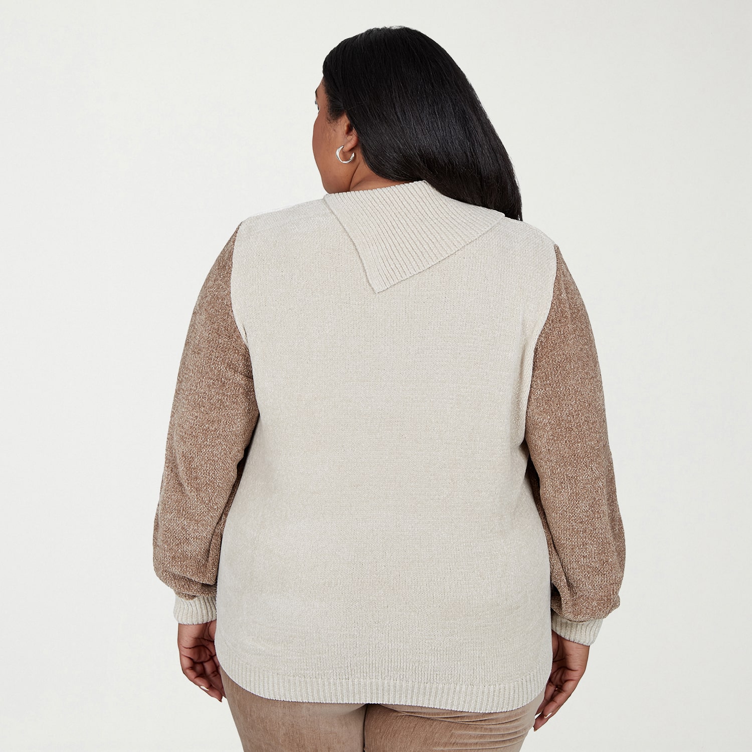Alfred Dunner Plus Sunset Ridge Womens Draped Neck Long Sleeve Geometric Pullover Sweater