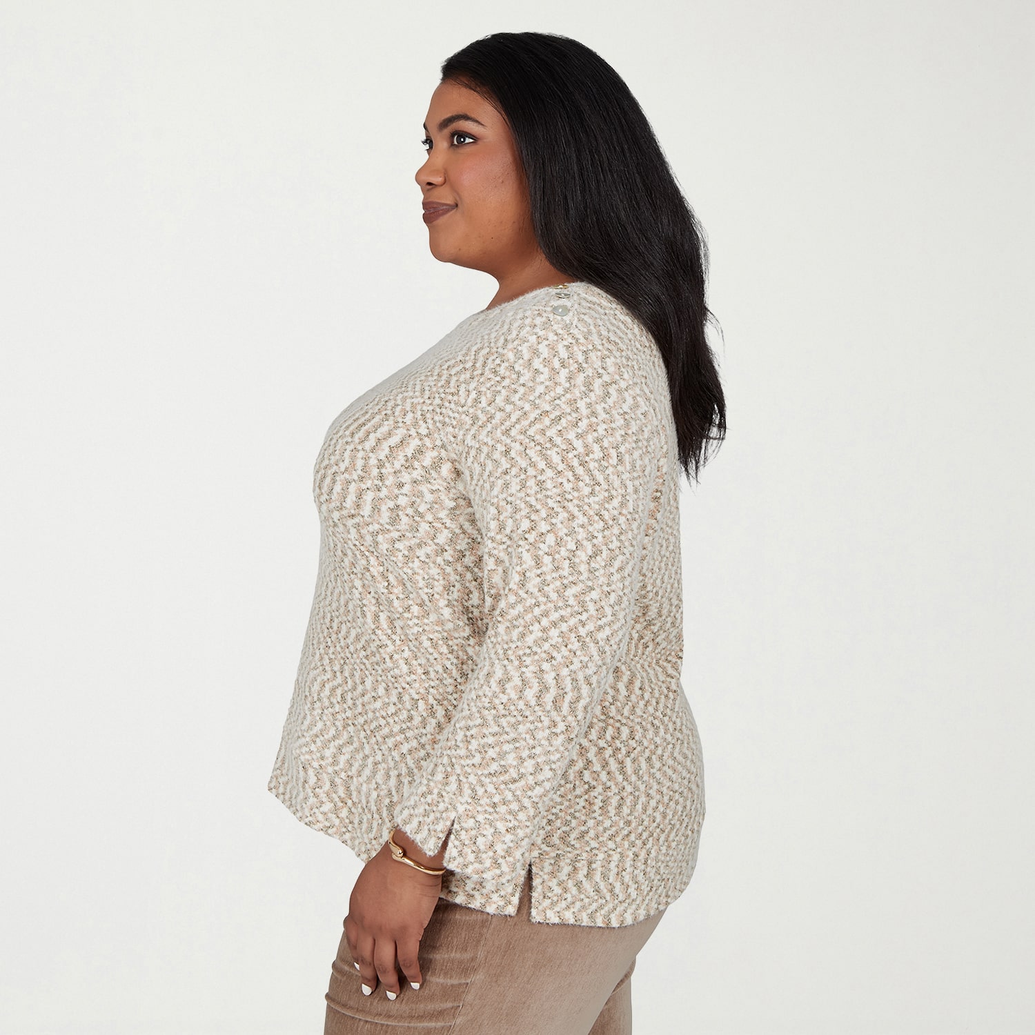 Alfred Dunner Plus Sunset Ridge Womens Boat Neck Long Sleeve Pullover Sweater