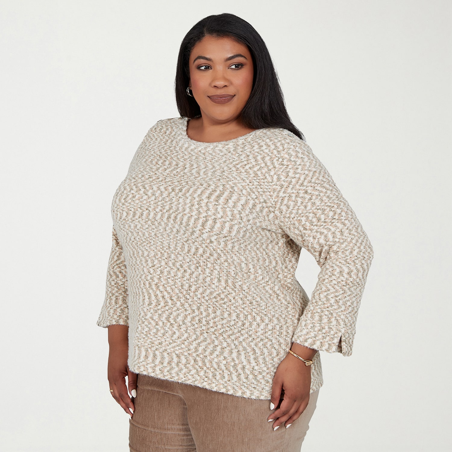 Alfred Dunner Plus Sunset Ridge Womens Boat Neck Long Sleeve Pullover Sweater