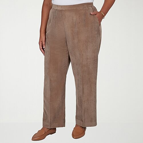 Alfred Dunner Sunset Ridge Womens Plus Comfort Waistband Straight Corduroy Pant, 16w Short, Brown