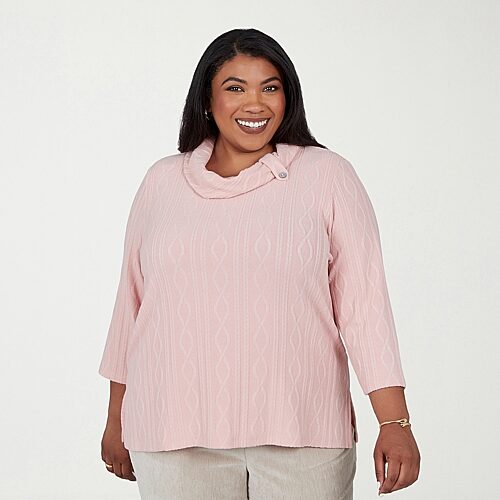 Alfred Dunner Sunset Ridge Womens Plus Cowl Neck 3/4 Sleeve T-Shirt, 2x, Pink