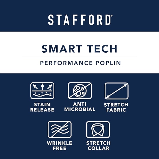 Stafford Smart Tech Mens Regular Fit Stretch Fabric Wrinkle Free Long Sleeve Dress Shirt