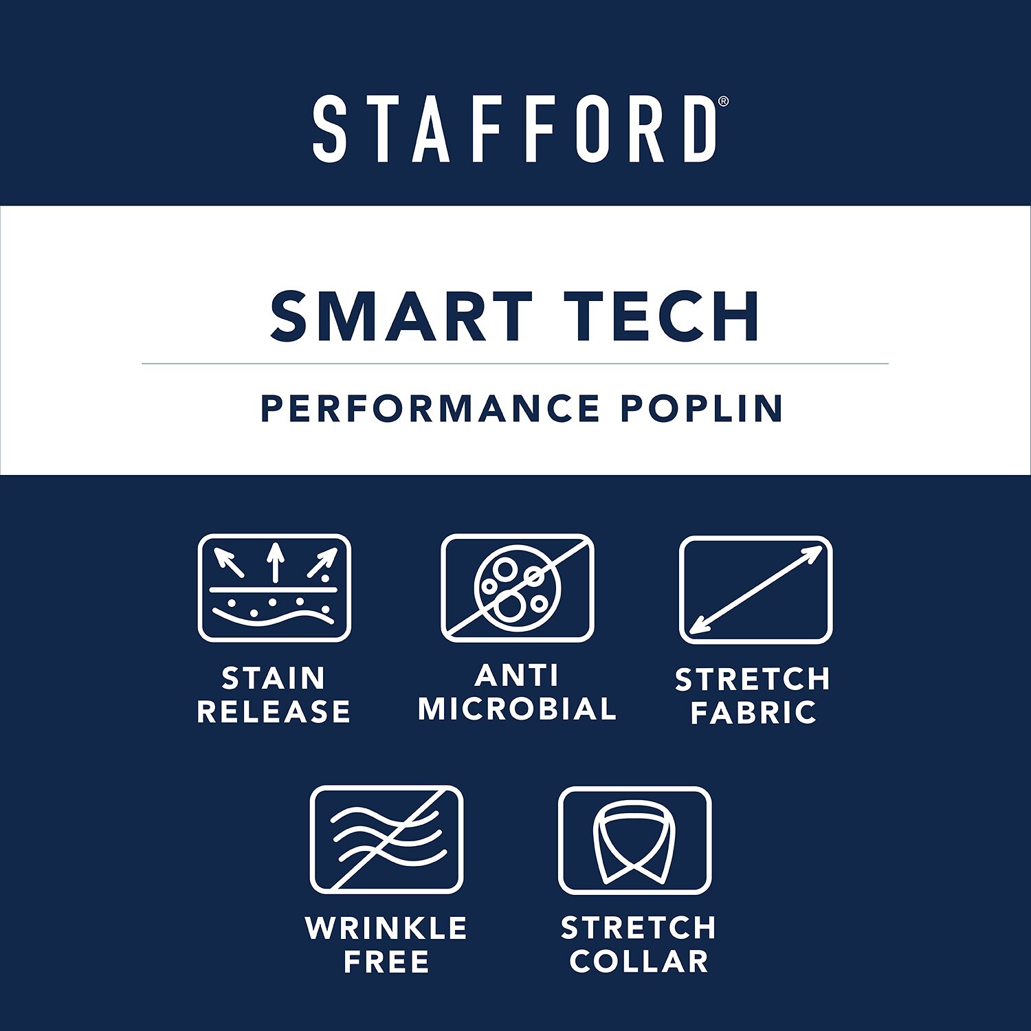 Stafford Smart Tech Mens Regular Fit Stretch Fabric Wrinkle Free Long Sleeve Dress Shirt