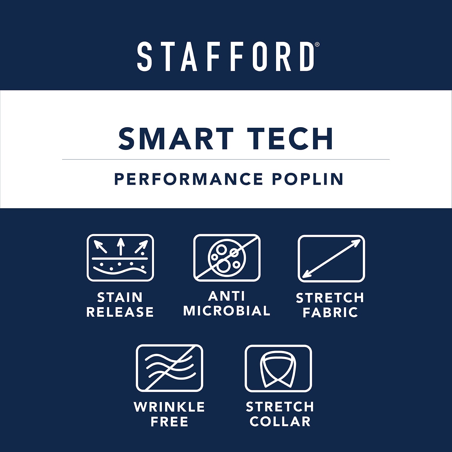 Stafford Smart Tech Mens Slim Fit Stretch Fabric Wrinkle Free Long Sleeve Dress Shirt
