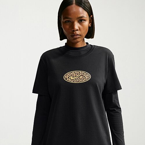 Nike Cheetah Womens Crew Neck Short Sleeve Active T-Shirt, Medium, Black
