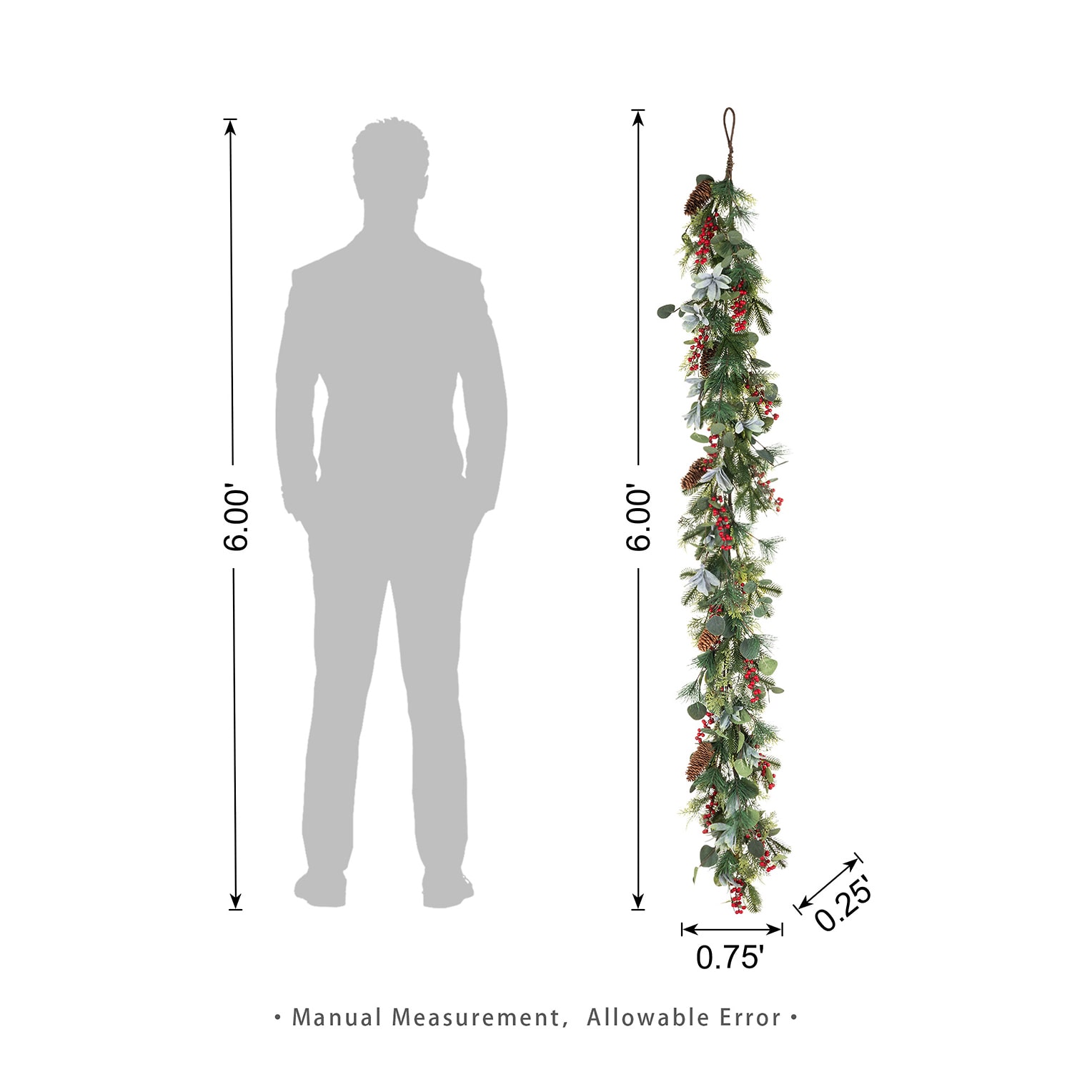 Glitzhome 6ft Berry And Pinecone Eucalyptus Christmas Indoor Garland