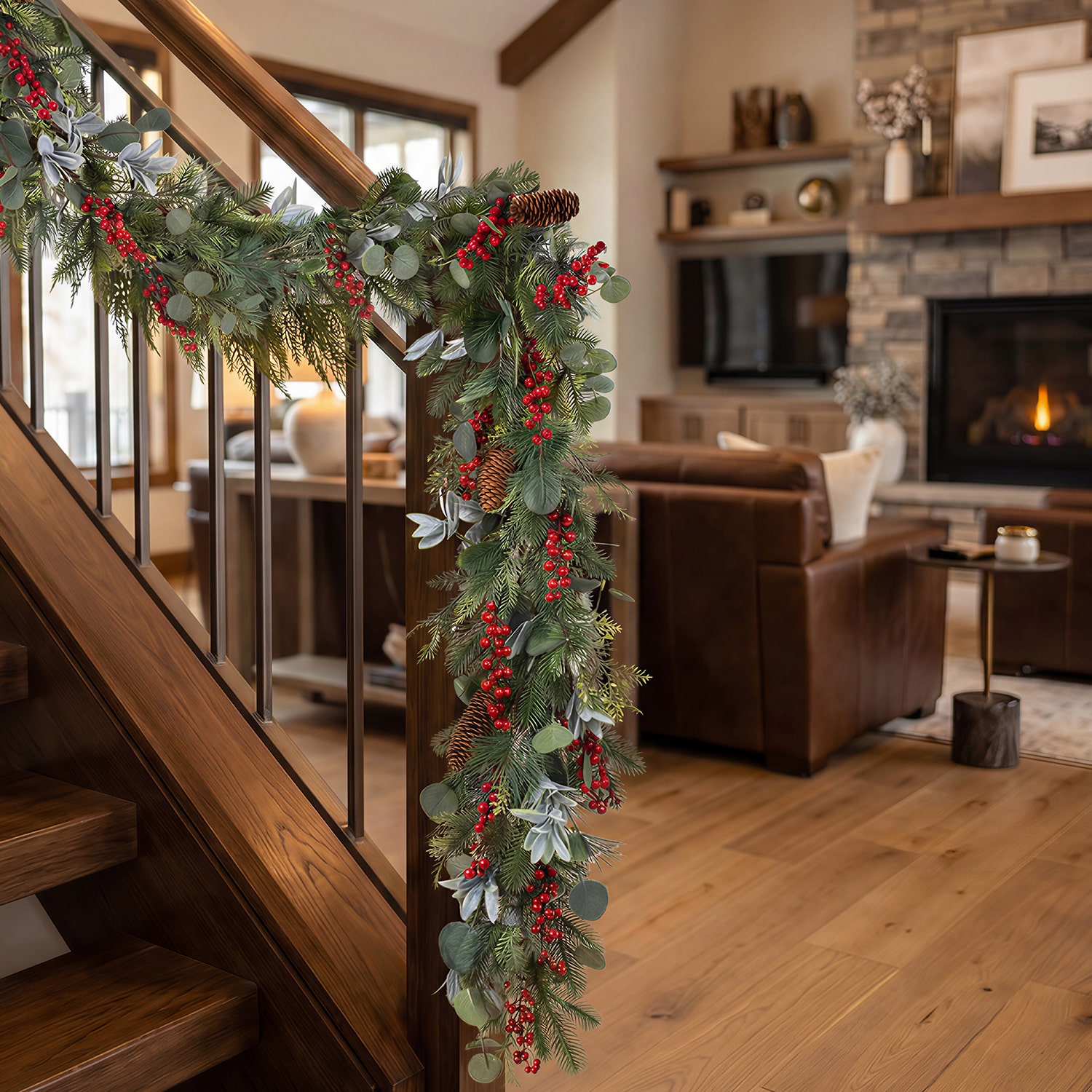 Glitzhome 6ft Berry And Pinecone Eucalyptus Christmas Indoor Garland