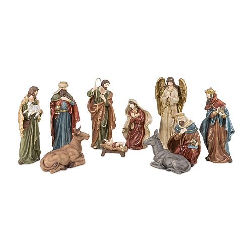 Glitzhome 18" Resin Figurine 10-pc. Nativity Set In Green