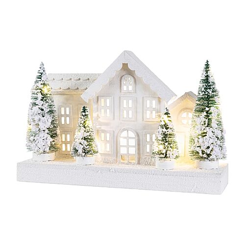 Glitzhome 16"L Lighted Christmas Wooden Snowed Villages Table Decor - Pattern/Print