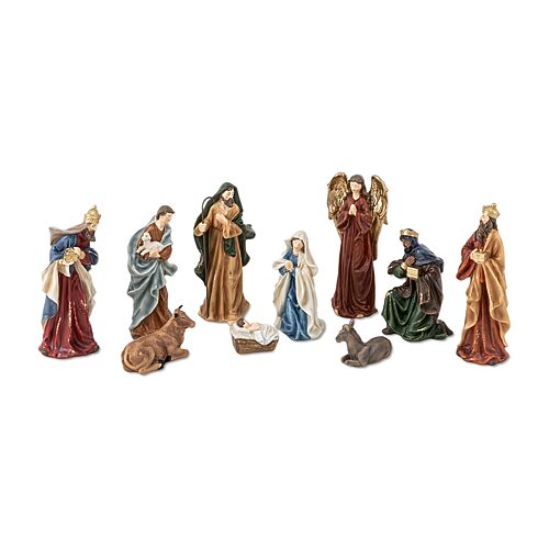 Glitzhome 8" Resin Figurine 10-pc. Nativity Set In Green