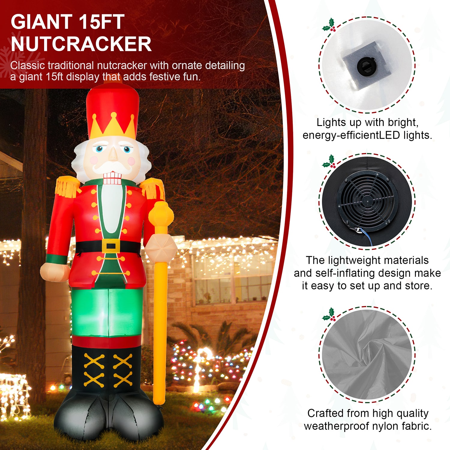 Glitzhome 15ft Lighted Nutcracker Christmas Inflatable