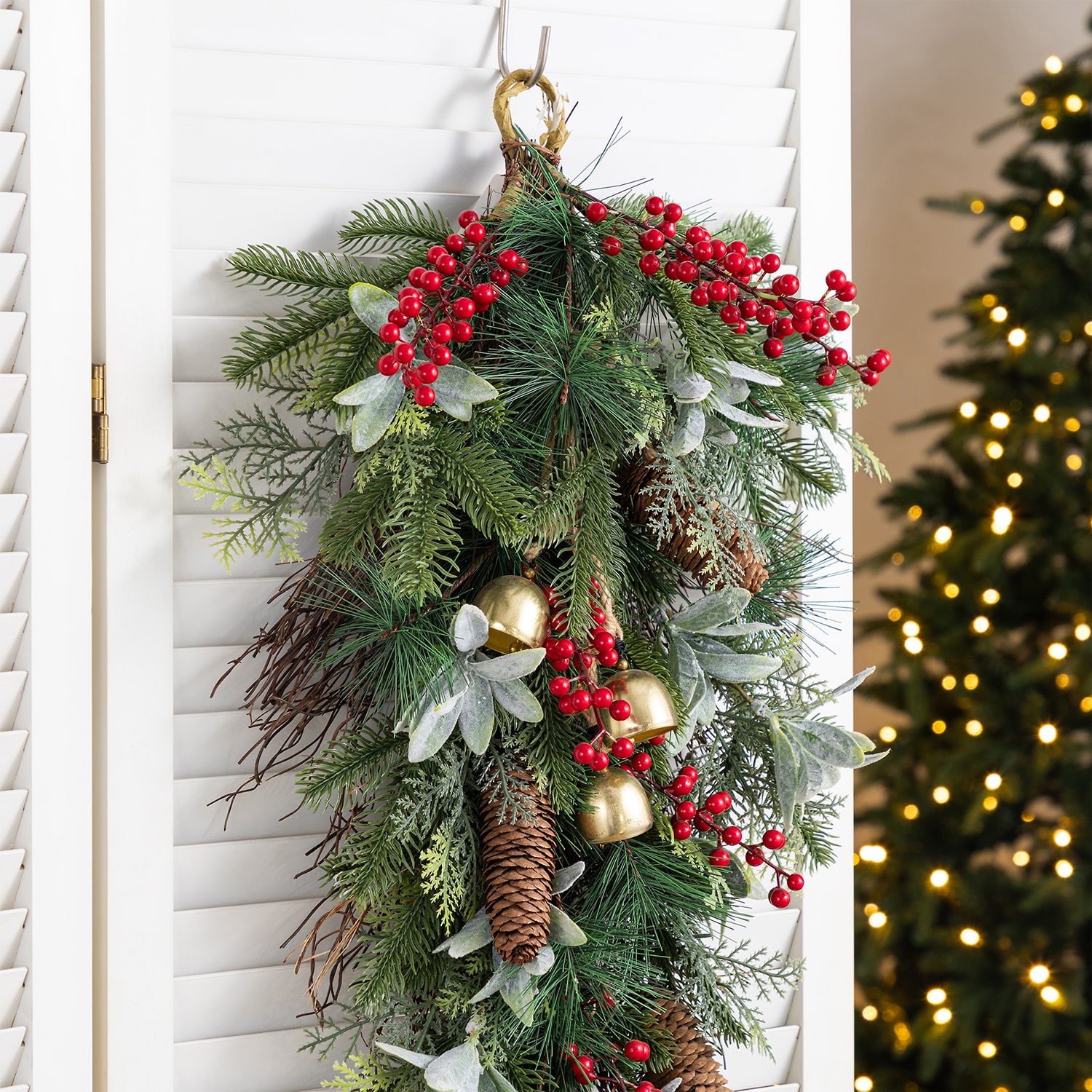 Glitzhome Berry Pinecone And Bell 2-pc. Floral Arrangement