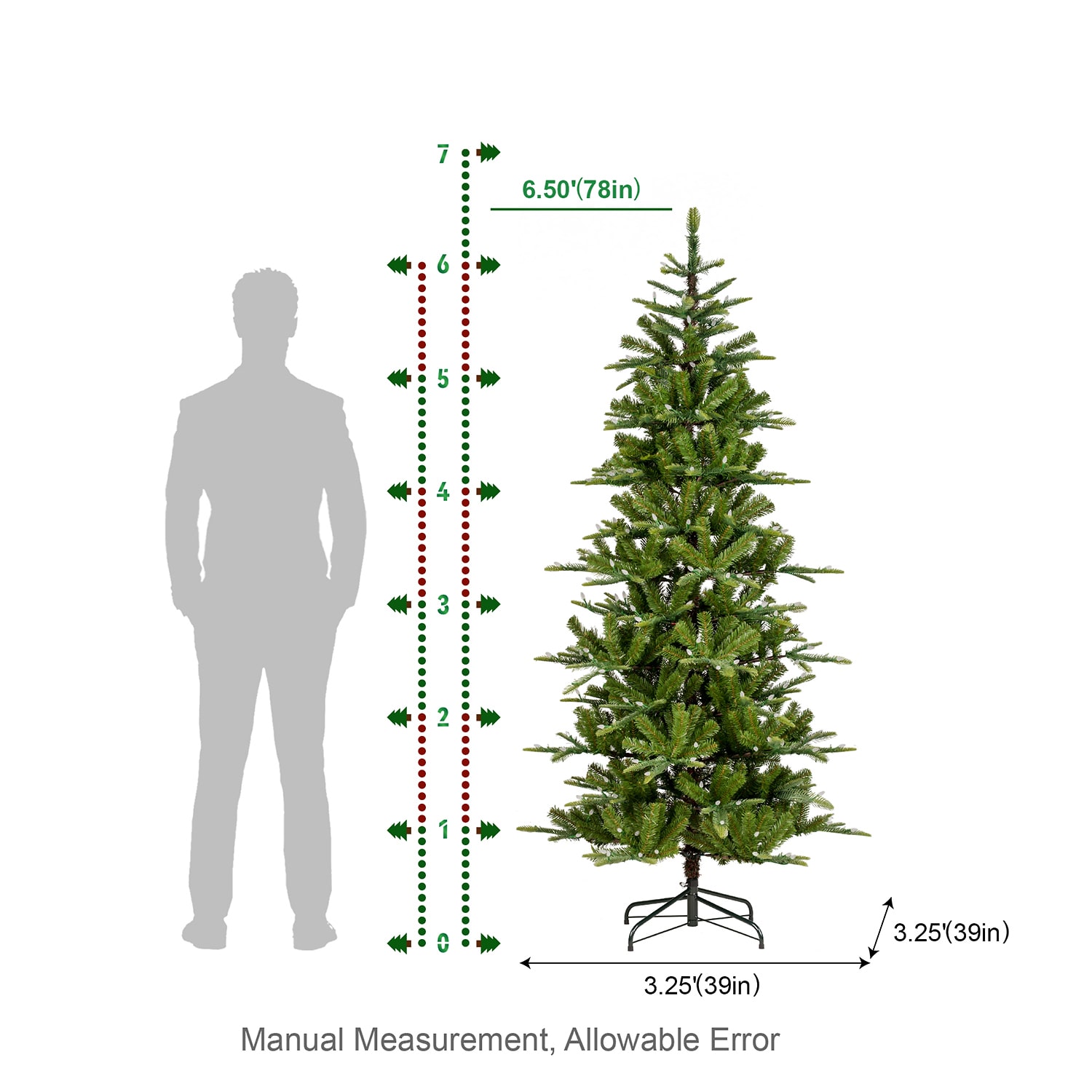 Glitzhome 6.5ft Pre-Lit  Slim Artificial 6 1/2 Foot Pre-Lit Multi-Function Lights Fir Christmas Tree