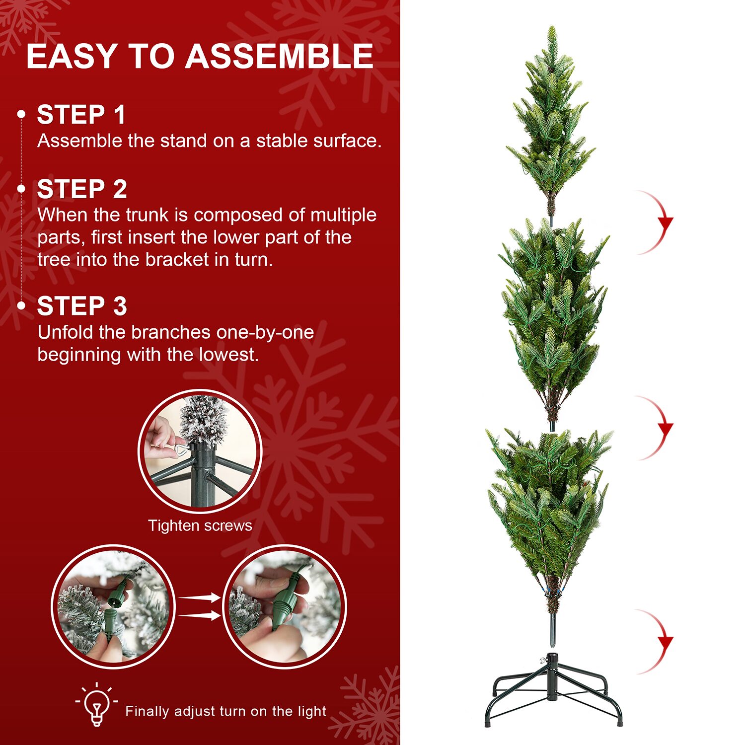 Glitzhome 6.5ft Pre-Lit  Slim Artificial 6 1/2 Foot Pre-Lit Multi-Function Lights Fir Christmas Tree