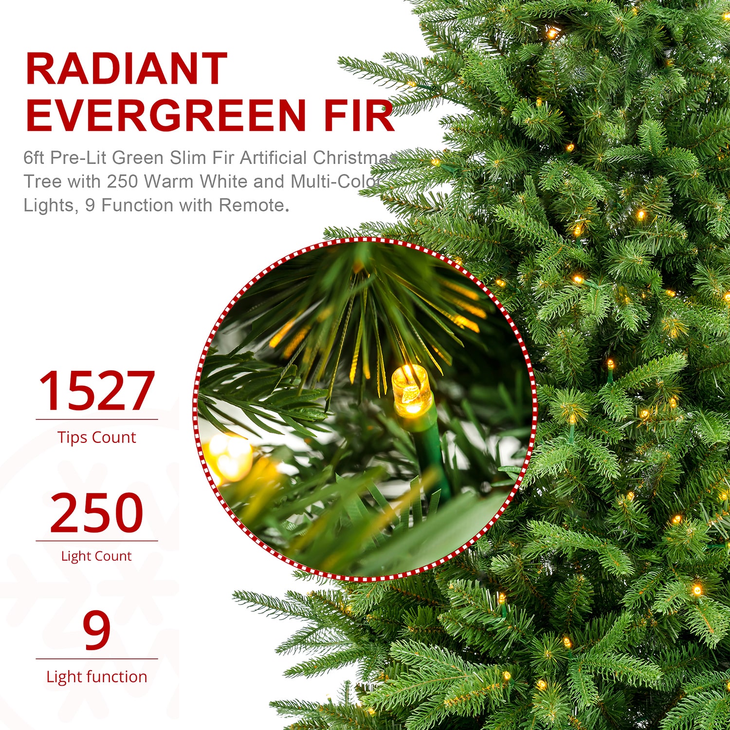 Glitzhome Slim Artificial 6 Foot Pre-Lit Multi-Function Lights Fir Christmas Tree