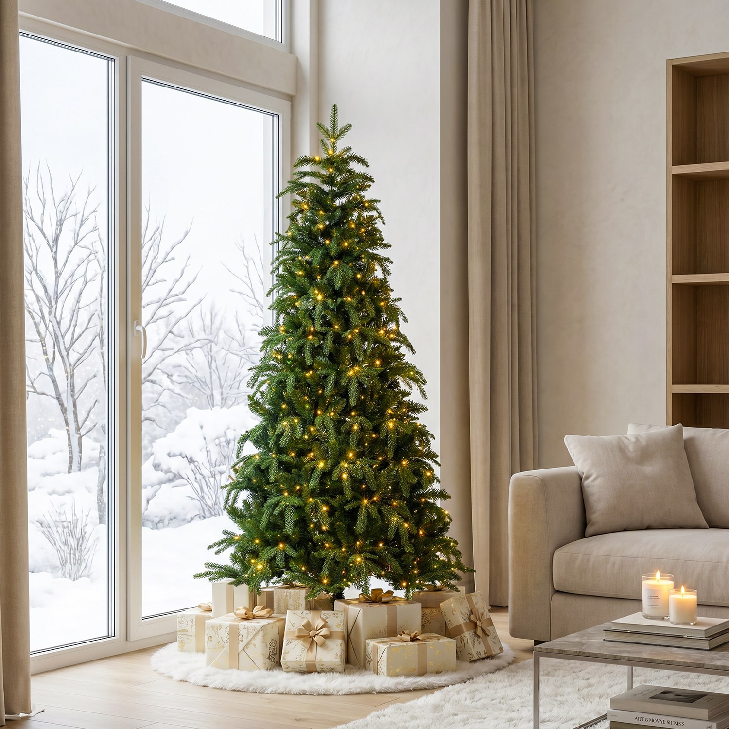 Glitzhome Slim Artificial 6 Foot Pre-Lit Multi-Function Lights Fir Christmas Tree